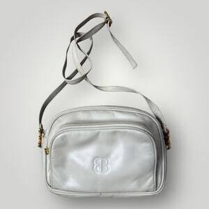 RARE Vintage 1980s Balenciaga Paris BB Logo Leather Crossbody Bag Cream Ivory